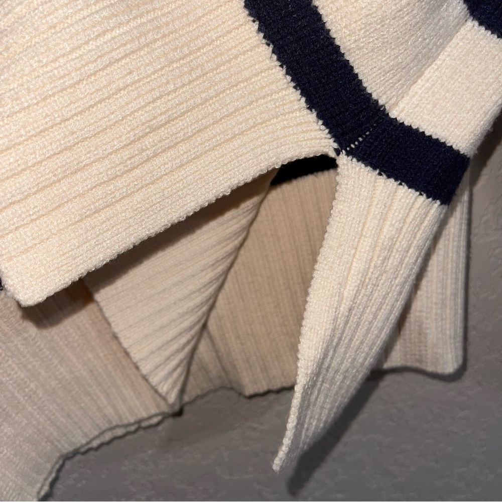Zara | Cream and Navy Striped Knit Sweater Size: small - Picture 5 of 7